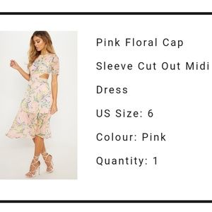NWT Pink Floral Cap Sleeve Cut Out Midi 